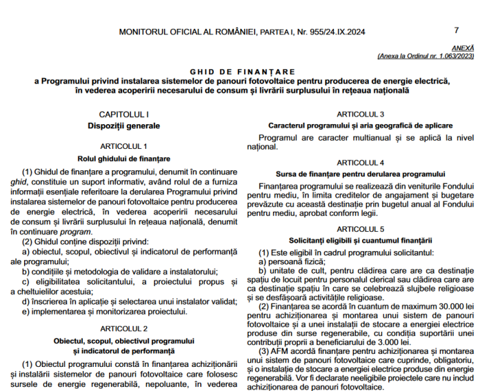 OMMAP nr. 2045/2024 ghid finanțare fotovoltaice 2024 (Casa Verde